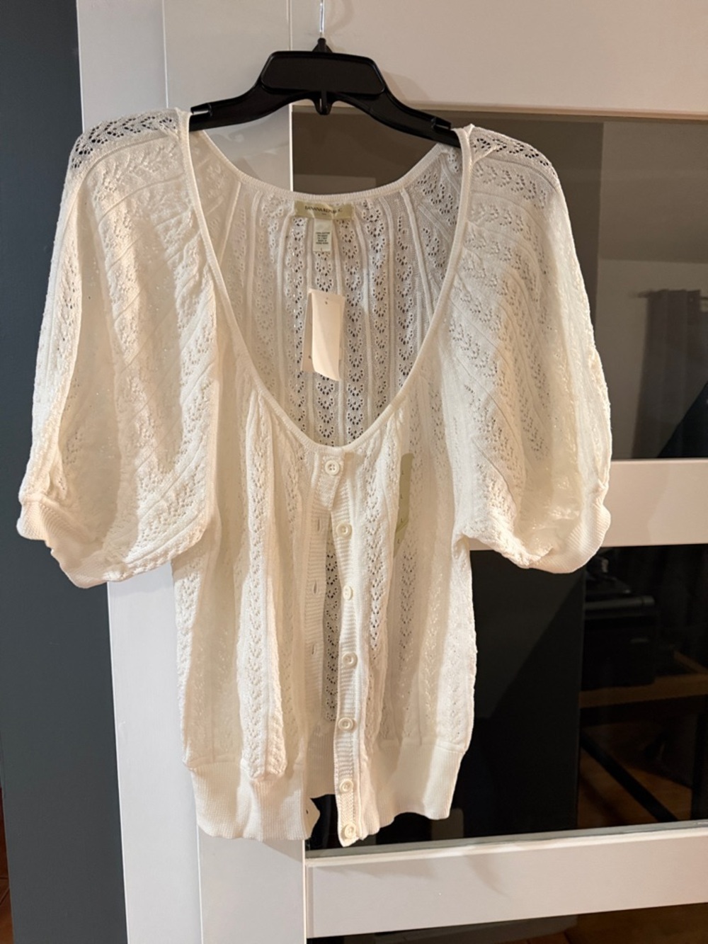 Banana Republic Factory Ivory Eyelet Knit Button-Front Top